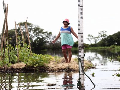 ACDI/VOCA project participant Maria Isabel Benitez showing off her floating garden in Paraguay