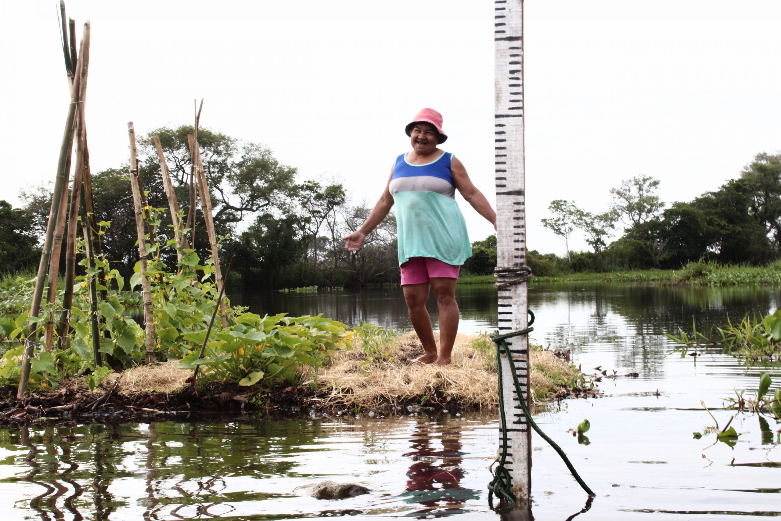 ACDI/VOCA project participant Maria Isabel Benitez showing off her floating garden in Paraguay