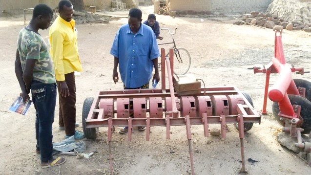 The tractor-adapted motorized seeder designed by the president of the Nièta Cooperative in Mali