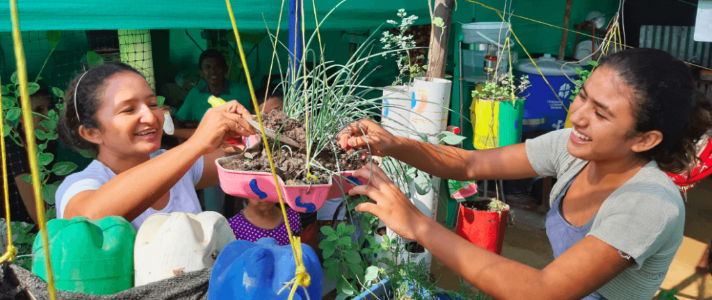 Colombian women in garden